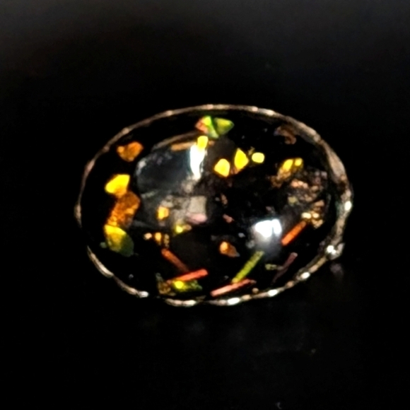 Vintage Ethiopian or Indonesian Opal Gold Tone Brooch Pin - Large Oval Cabochon - Picture 1 of 9